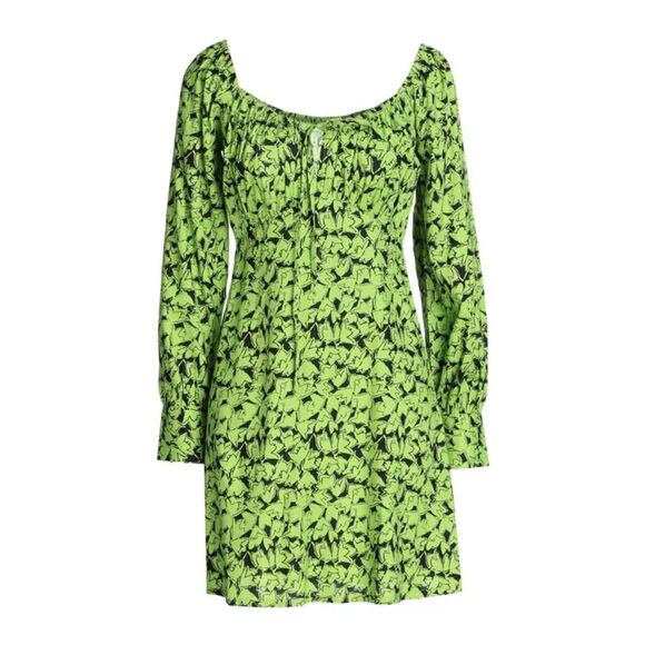 TOPSHOP Mini Floral Print Dress Green and Black Size 6 NWT - Picture 2 of 3